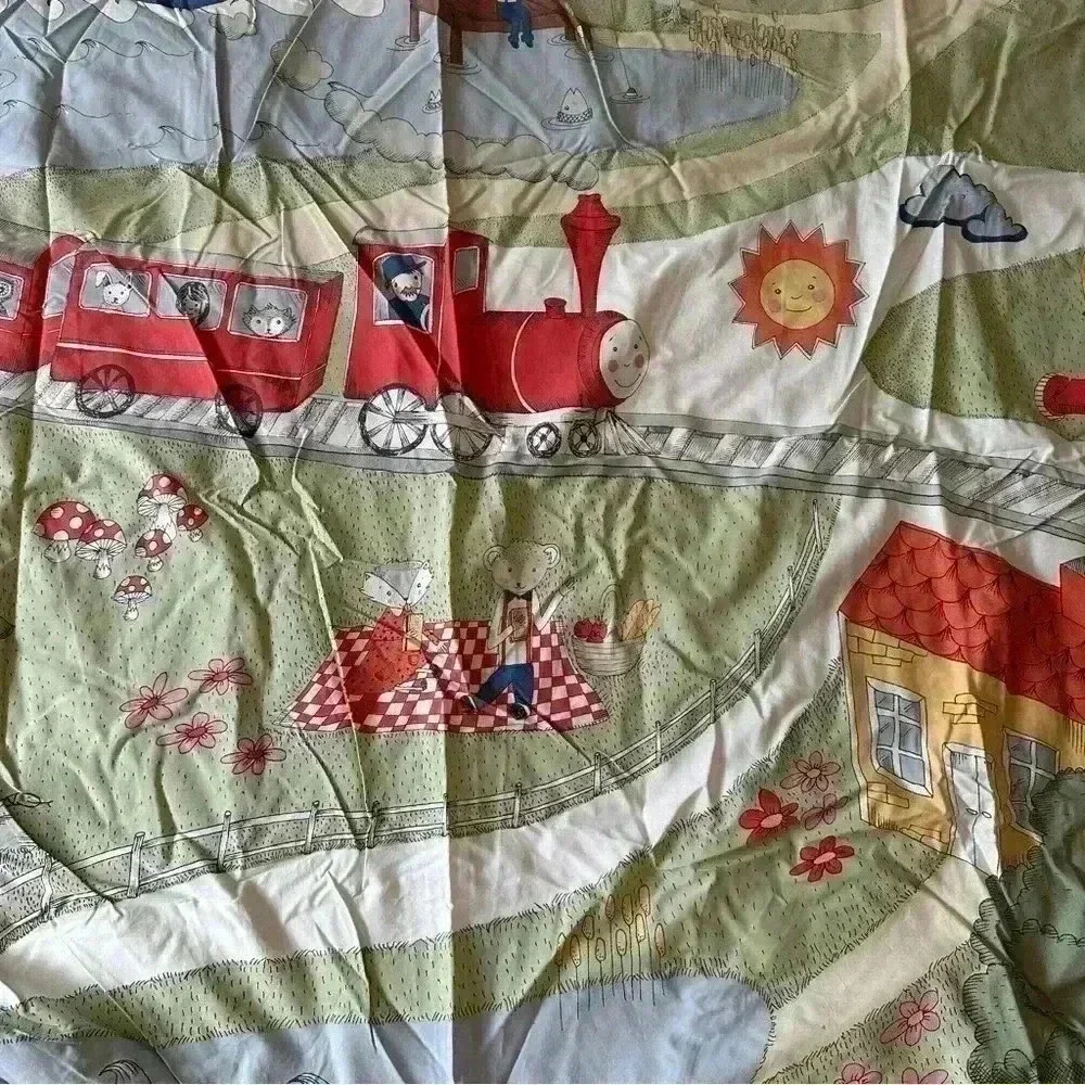 IKEA Utelek Reversible Twin Duvet Cover Trains Planes Animals Sun/Rain Whimsical